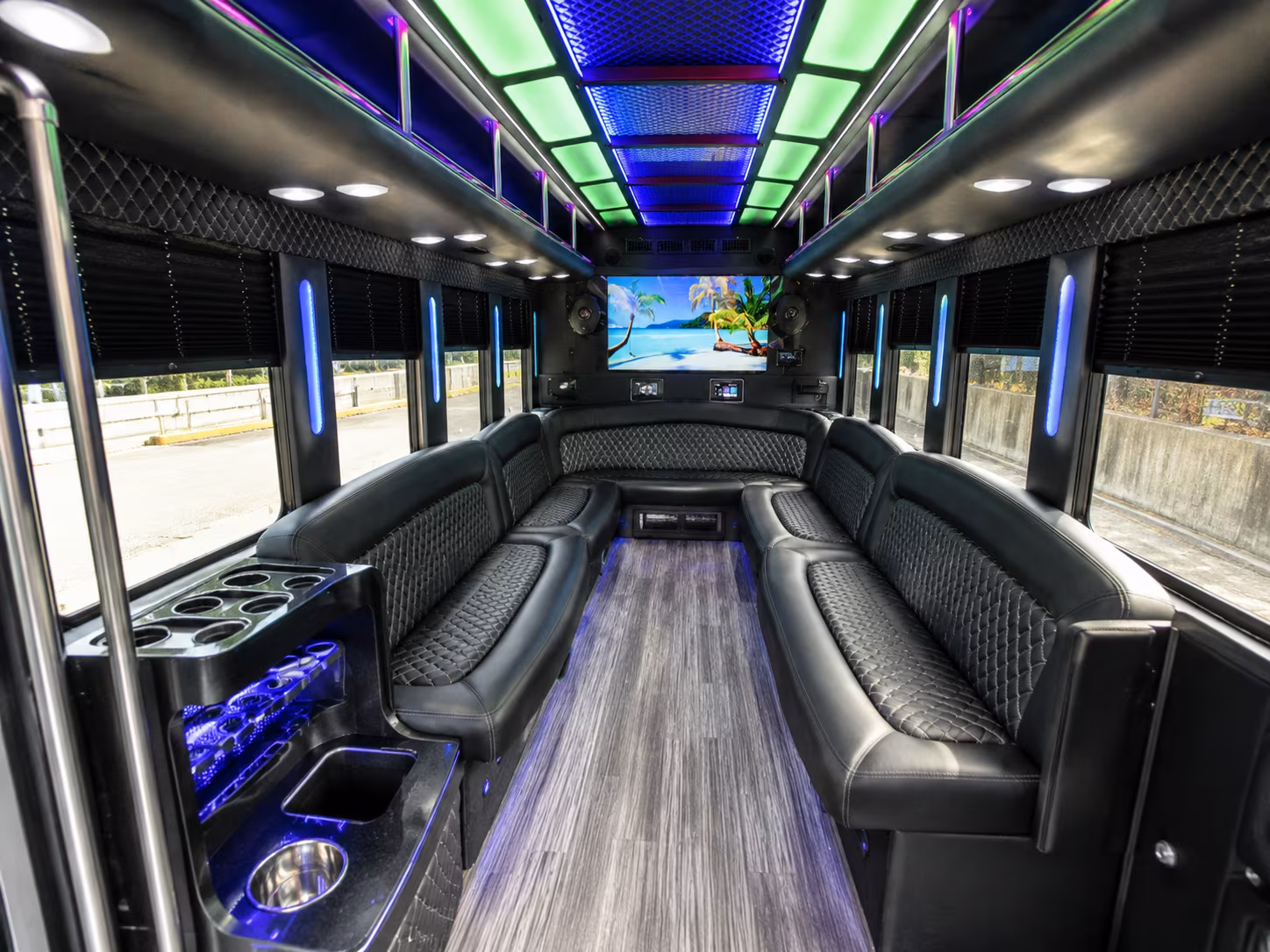 tamarac 18 passenger party bus inside